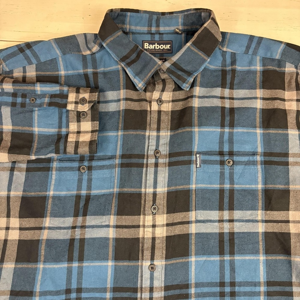 Barbour Plaid Flannel Shirt Mens 3XL Blue Cotton Button-Up Long Sleeve Casual